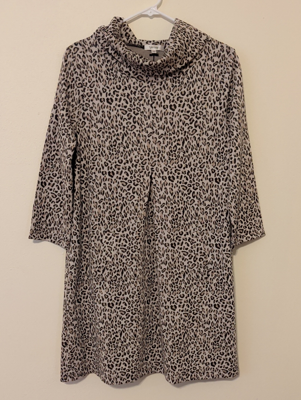 Tyler Boe Gray And Black Leopard Print Cowl Neck Dress